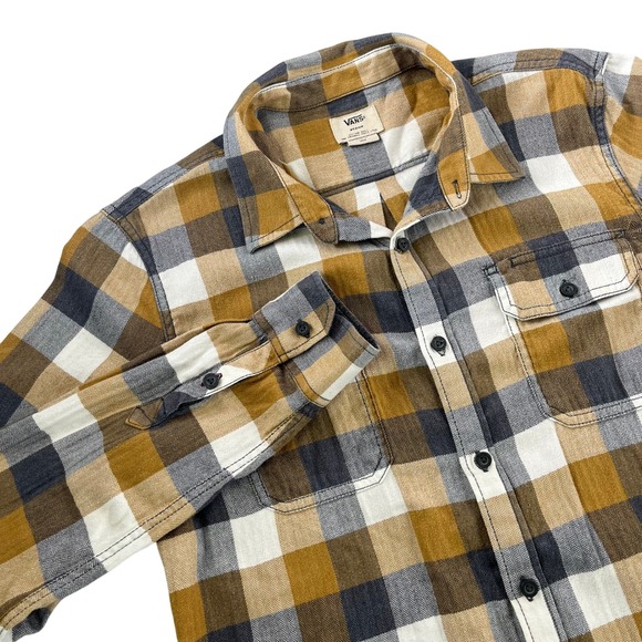 Vans Mens M Gold, Blue & White Button Down Flannel Shirt VANS Mens Button Up 626 - Picture 11 of 11